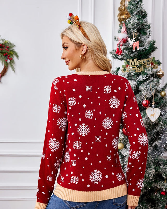 Günlük Bisiklet Yaka İşlemeli Kazak – Noel Baba ve Penguen