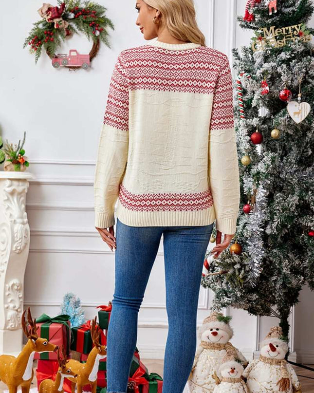 Noel Yuvarlak Yaka İşlemeli Örgü Kazak