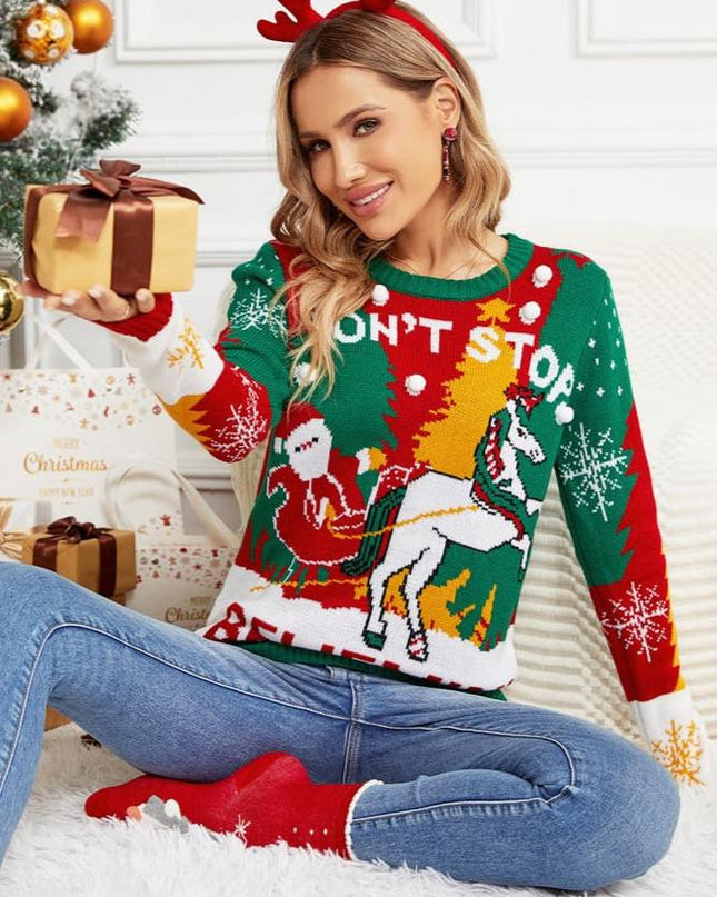 NOEL BABA VE REYN GEYİĞİ KIZAK ÖRGÜ KAZAK