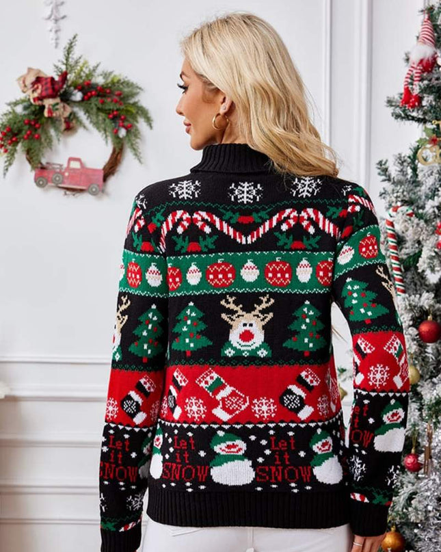 Yüksek Yaka Noel Kardan Adamı Nakışlı Kazak