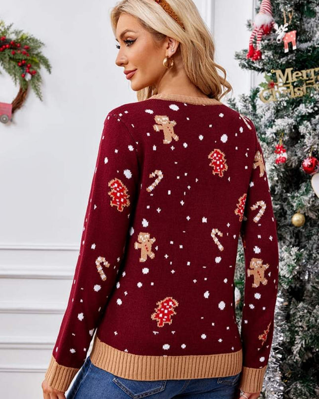 Günlük Bisiklet Yaka İşlemeli Kazak – Zencefilli Kurabiye Adam