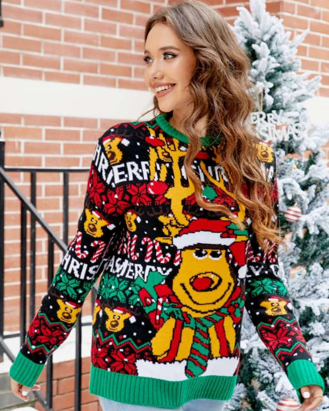 Noel Karikatür Ren Geyiği Örgü Kazak