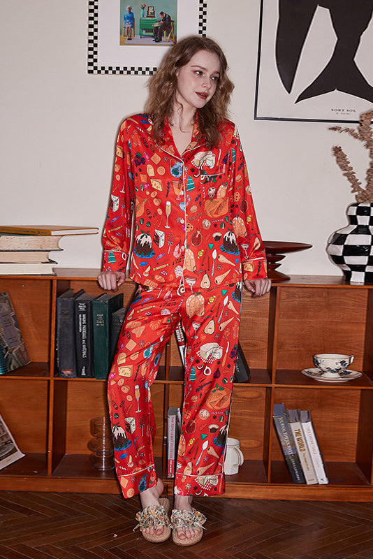 Sıcak Hava Balonu Baskılı Pijama Takımı - Turuncu