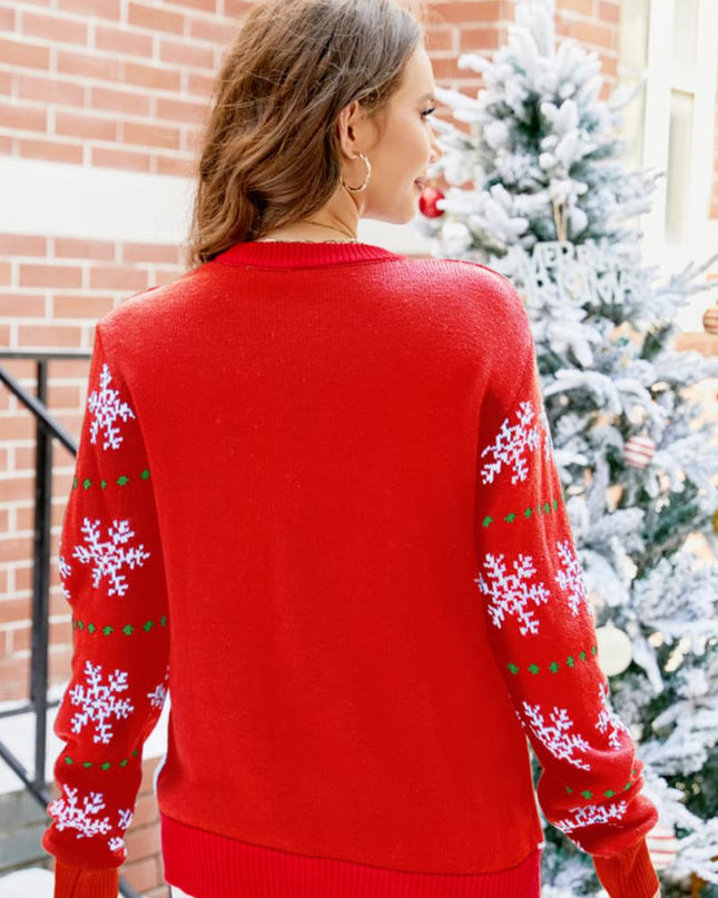 Yuvarlak Yaka Rahat İşlemeli Noel Baba Kazak