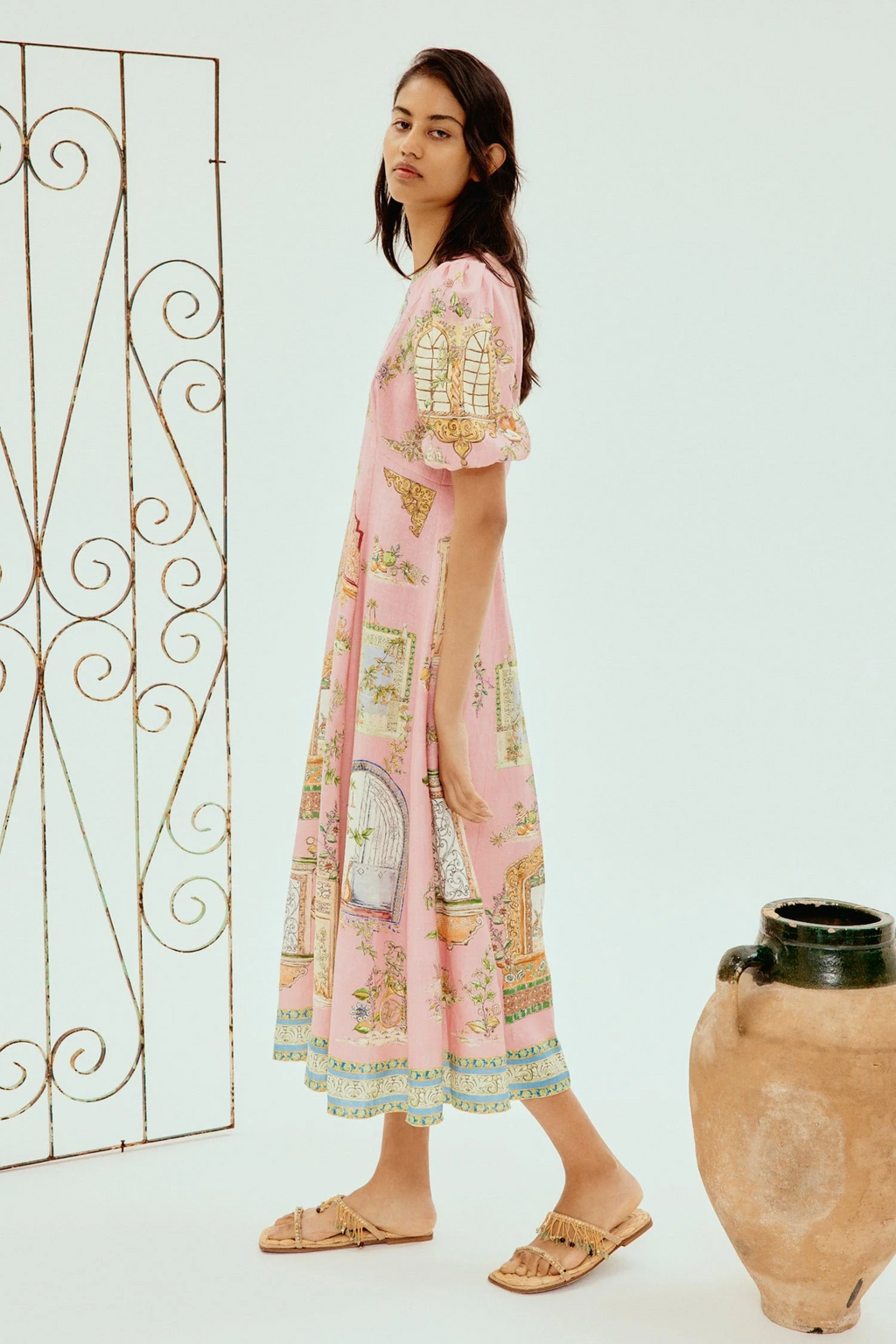 Renaissance Window Pembe Balon Kol Elbise