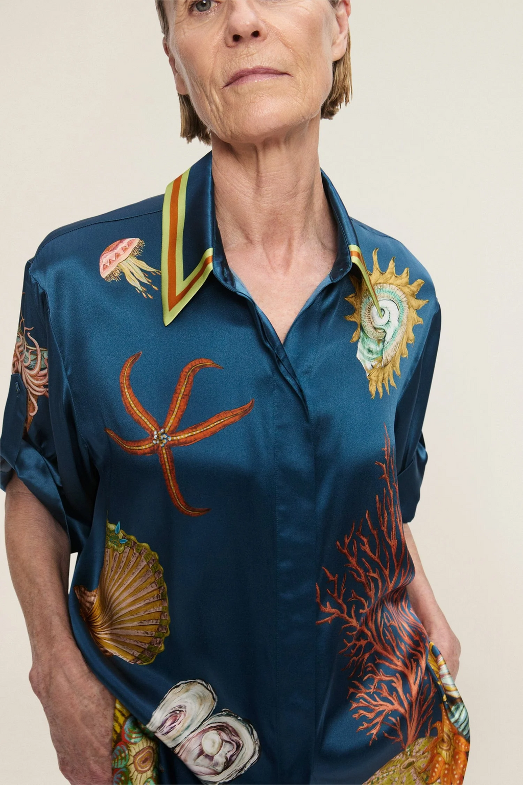 Mareblu Deniz İllüstrasyonlu Oversize Gömlek