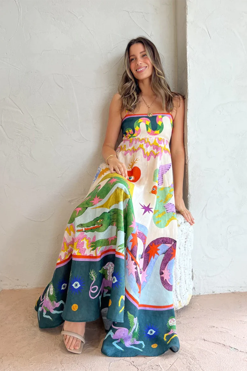 Visión Sembol Desenli Askılı Elbise