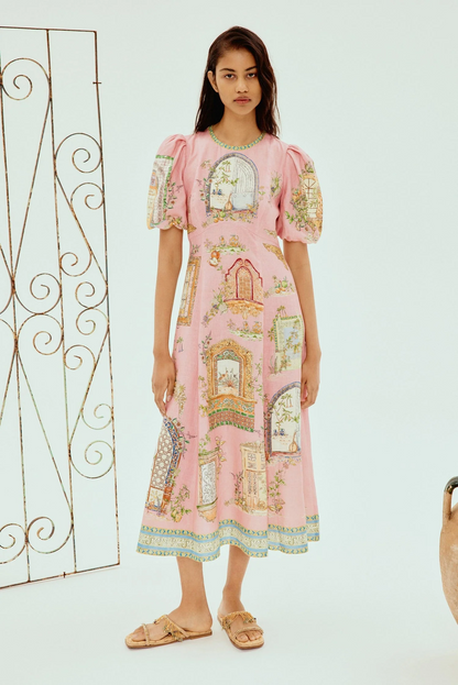 Renaissance Window Pembe Balon Kol Elbise