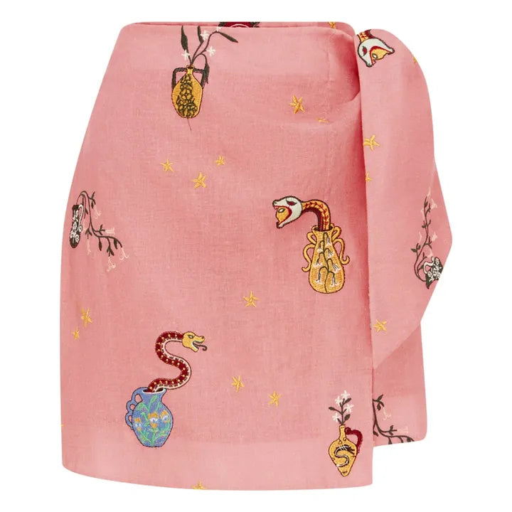 Serpentina Kuşaklı Nakışlı Mini Etek