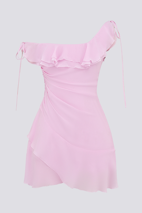 Anissa Tek Omuz Volanlı Mini Elbise
