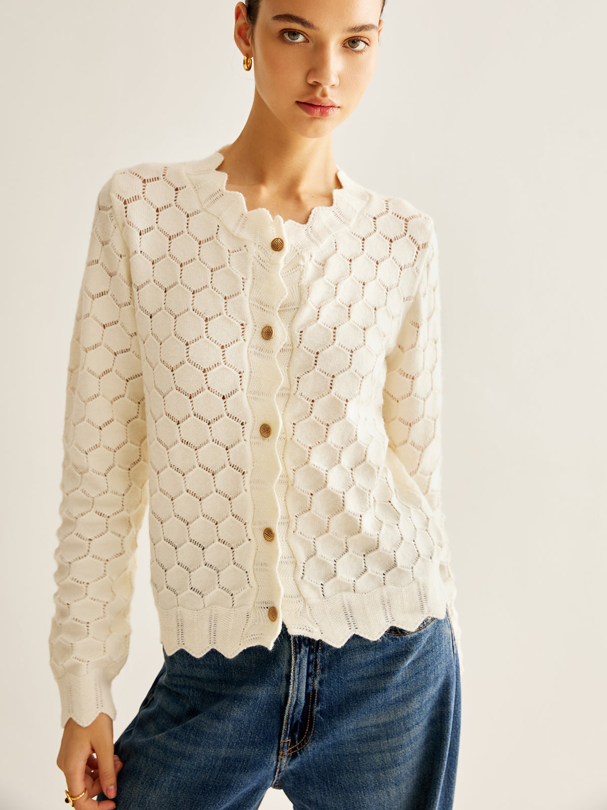 Dalgalı Kesim Hollow Out Cardigan