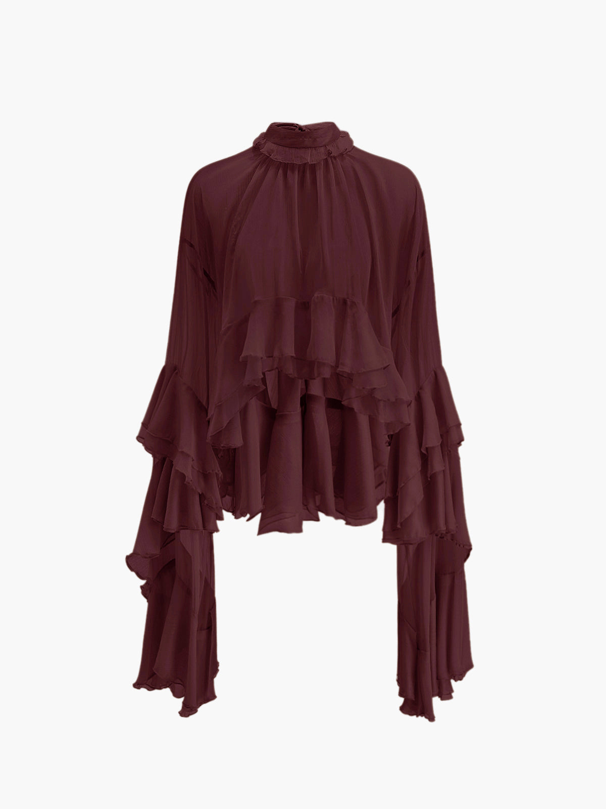 Şeffaf Turtleneck Volanlı Şifon Bluz