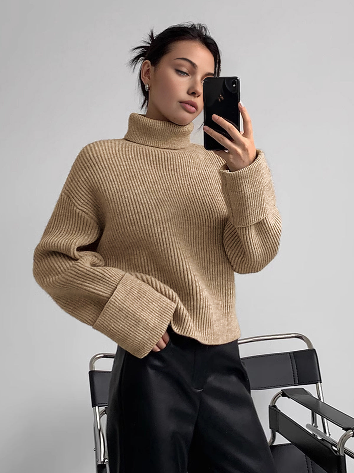 Turtleneck Yivli Sıcak Kazak