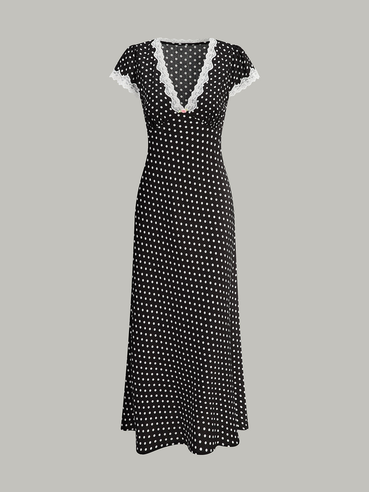 Polka Dot Dantel-Kenar Elbise
