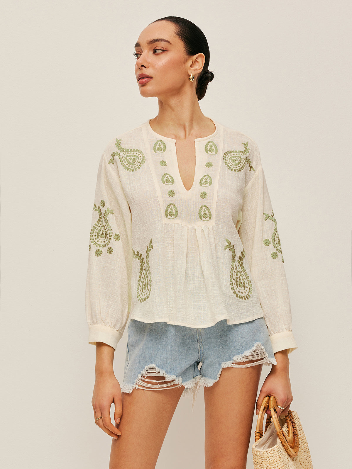 Boho İşlemeli Bluz