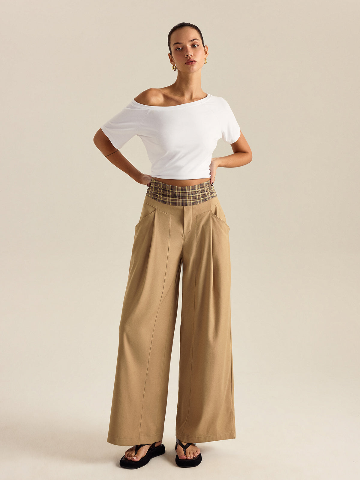 Cepli Gingham Geniş Paça Pantolon