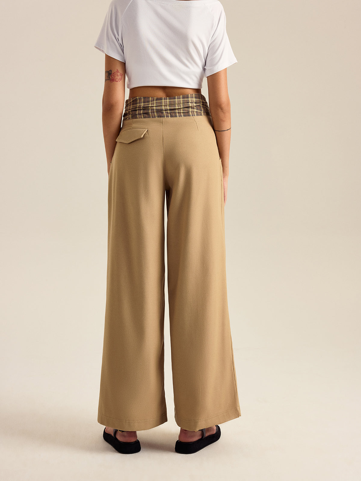 Cepli Gingham Geniş Paça Pantolon