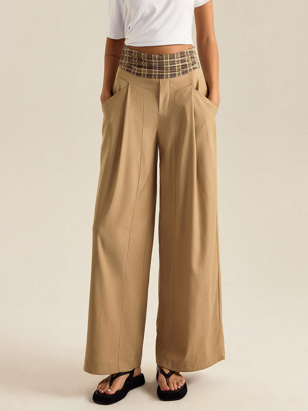 Cepli Gingham Geniş Paça Pantolon