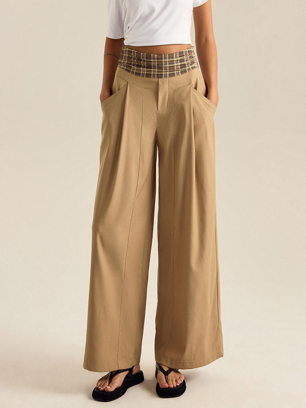 Cepli Gingham Geniş Paça Pantolon