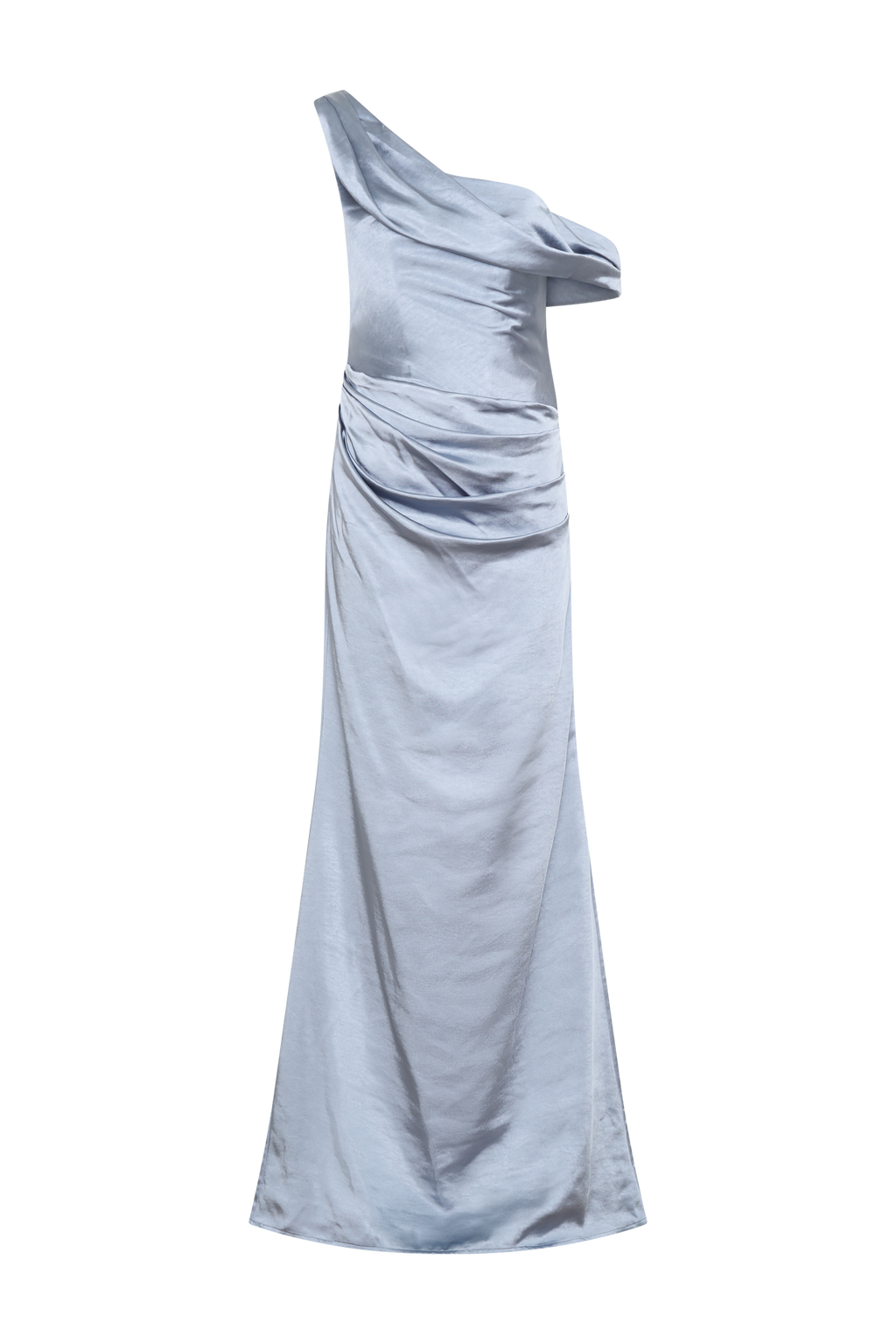 Elara Tek Omuz Saten Elbise – Açık Mavi