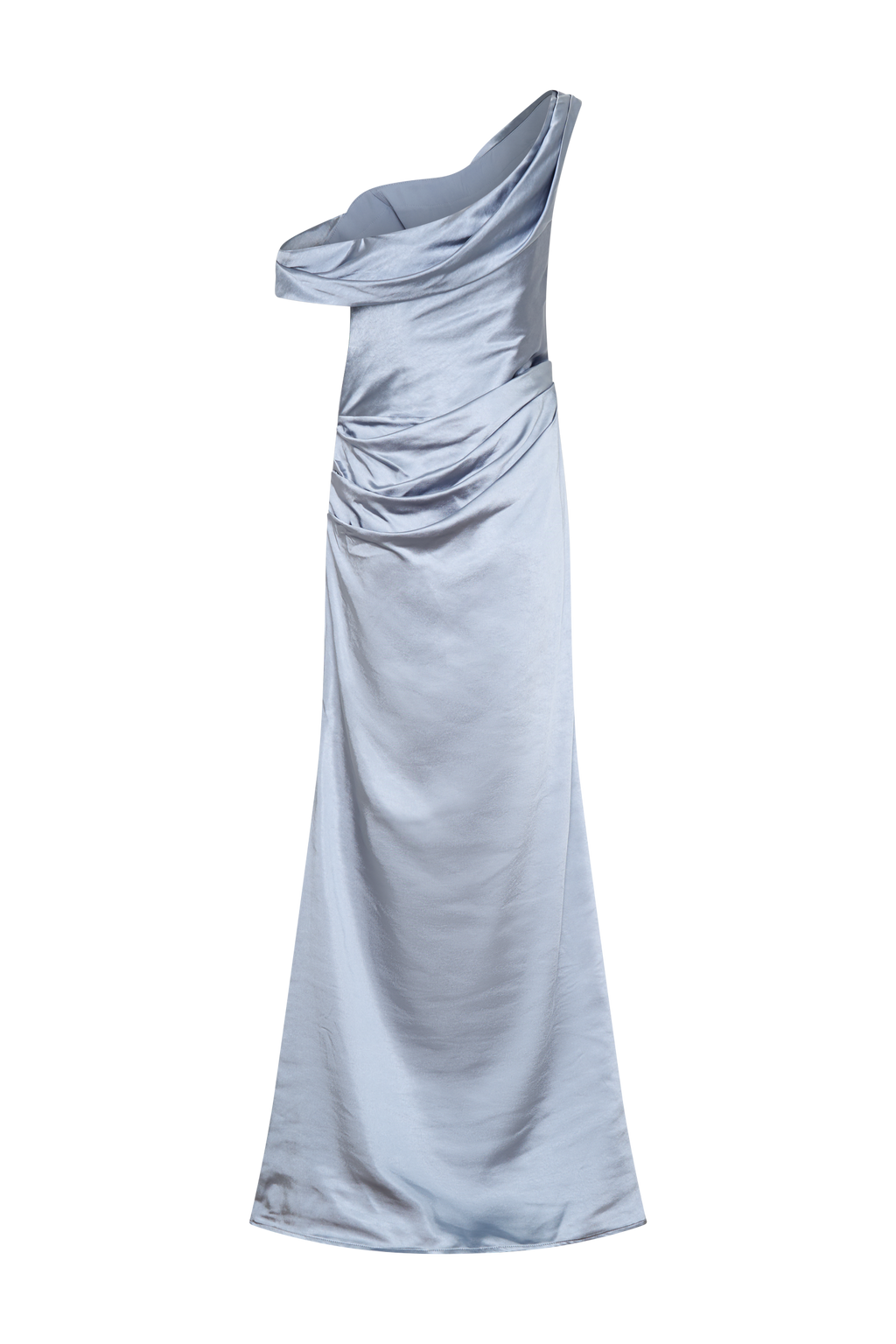 Elara Tek Omuz Saten Elbise – Açık Mavi