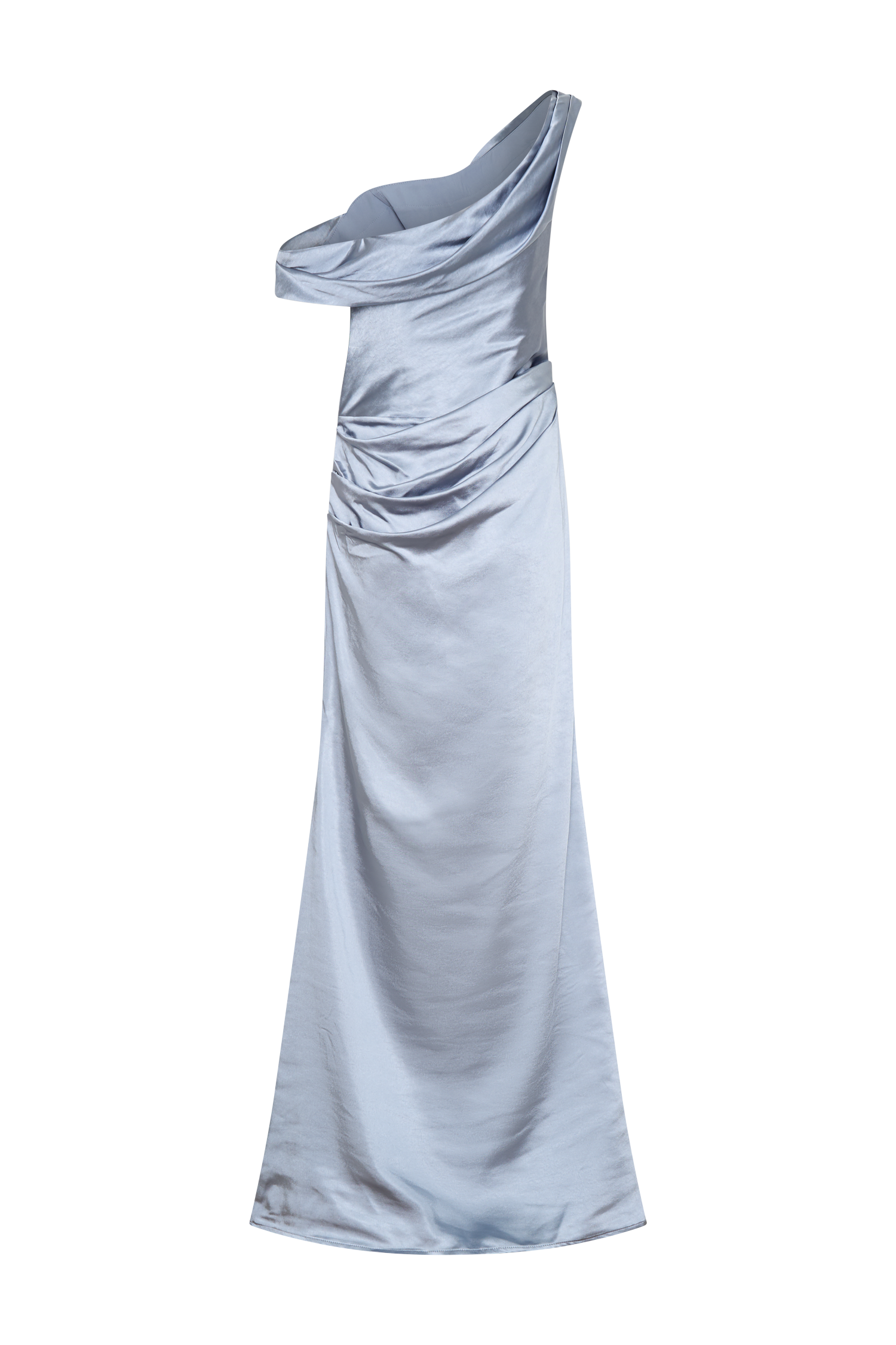 Elara Tek Omuz Saten Elbise – Açık Mavi