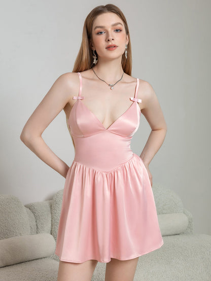 Saten Mini Elbise – Pudra Pembe
