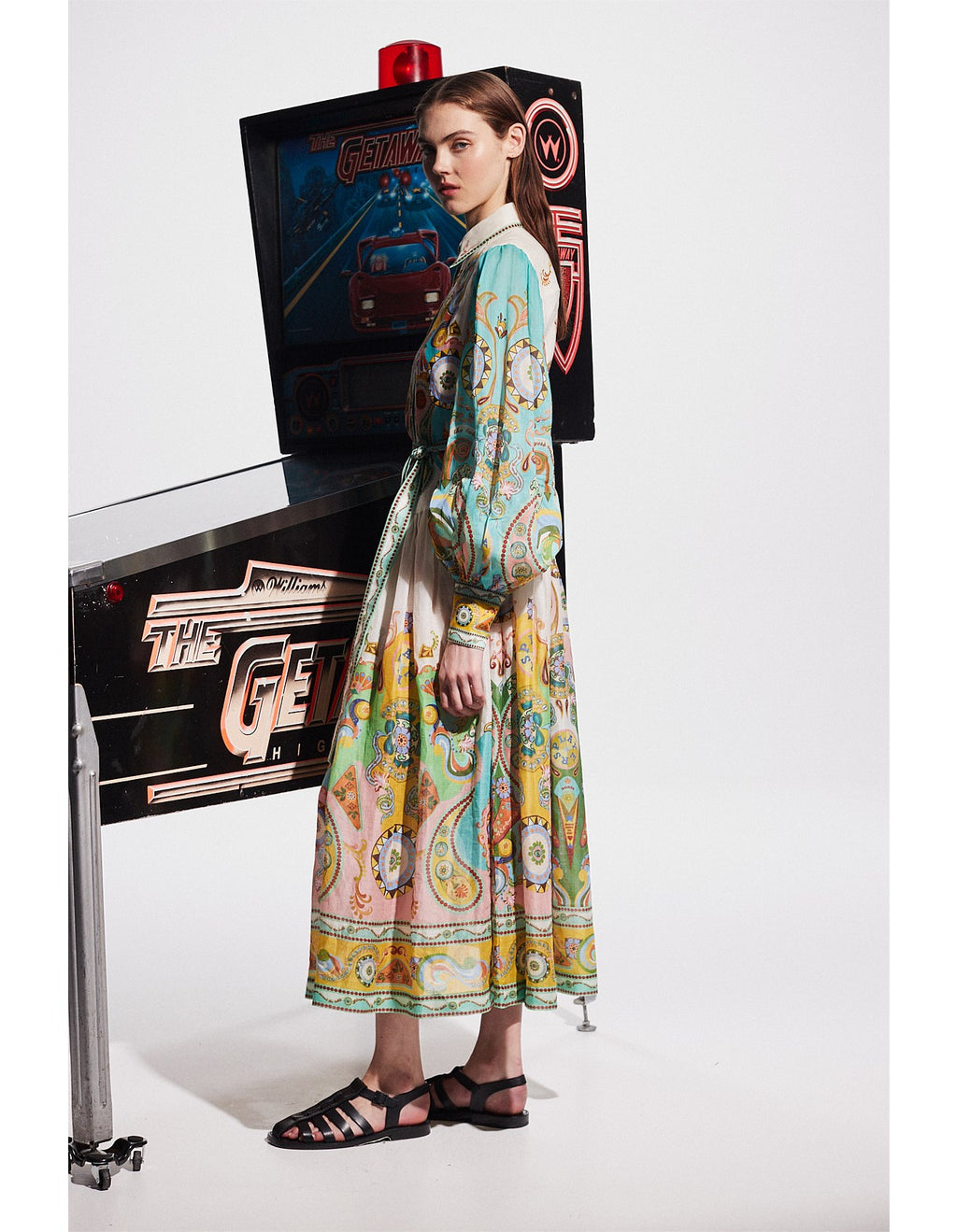 Soleia Uzun Desenli Kuşaklı Elbise