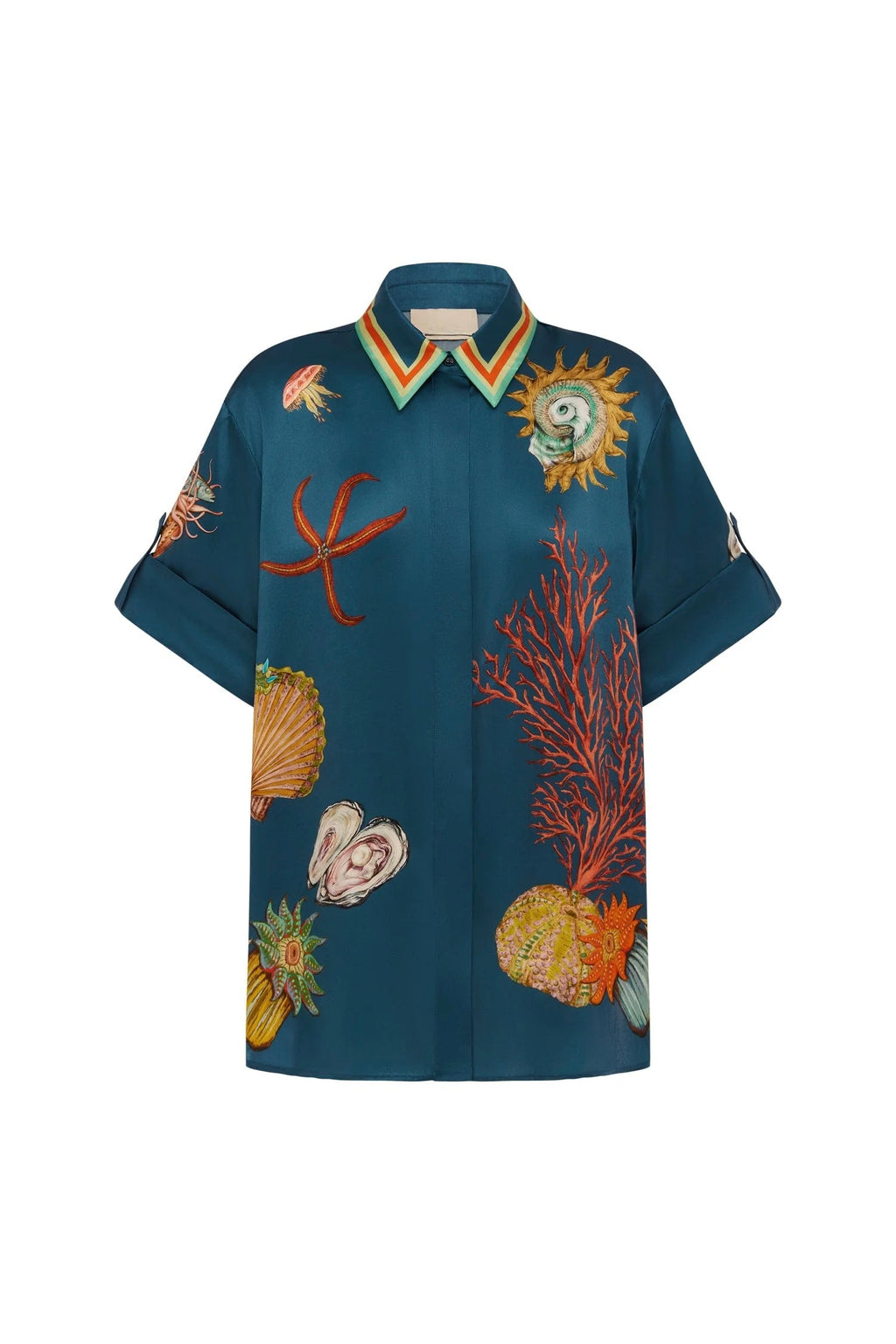 Mareblu Deniz İllüstrasyonlu Oversize Gömlek