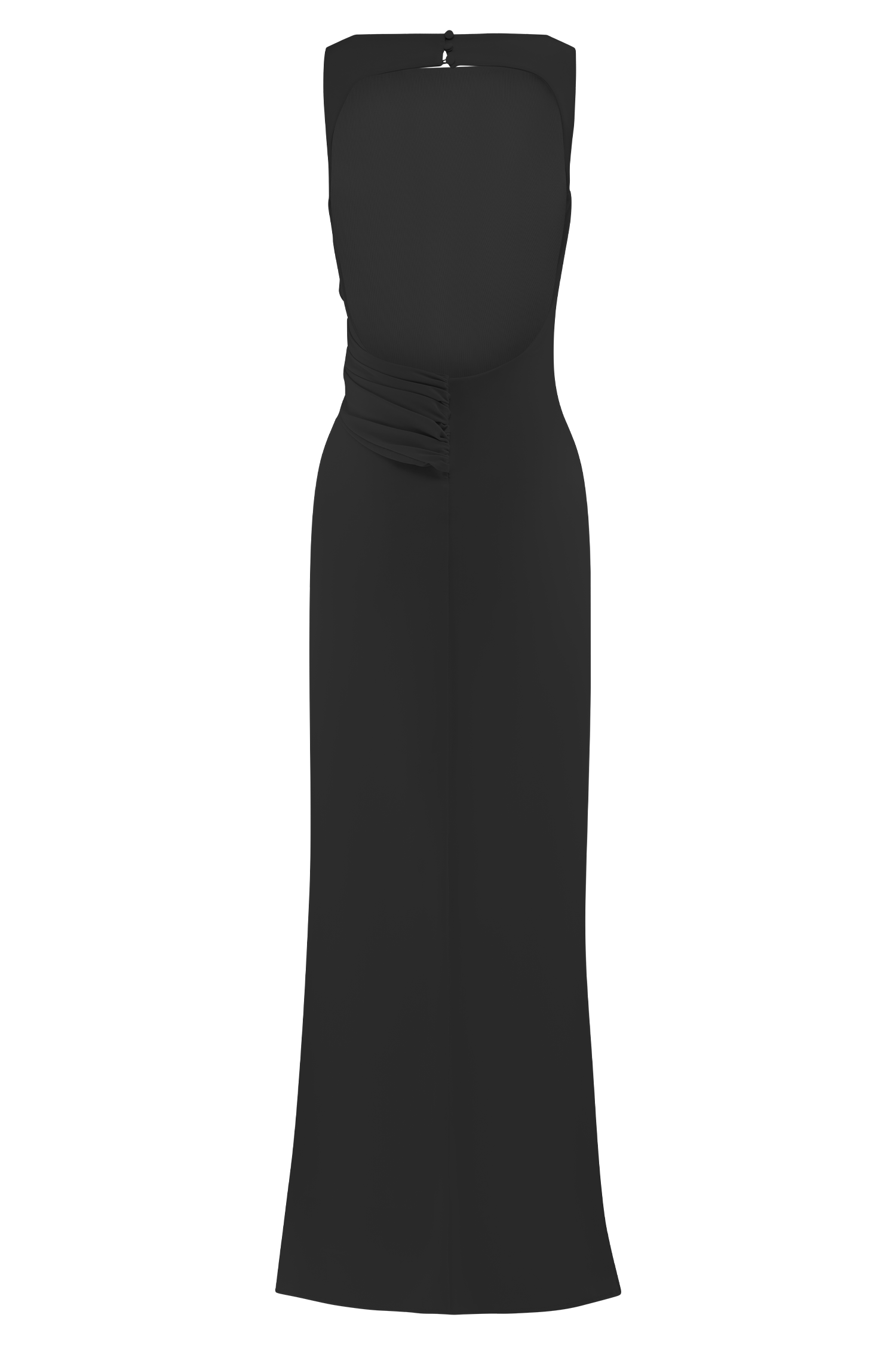 Drapeli Yırtmaç Detaylı Uzun Elbise – Siyah