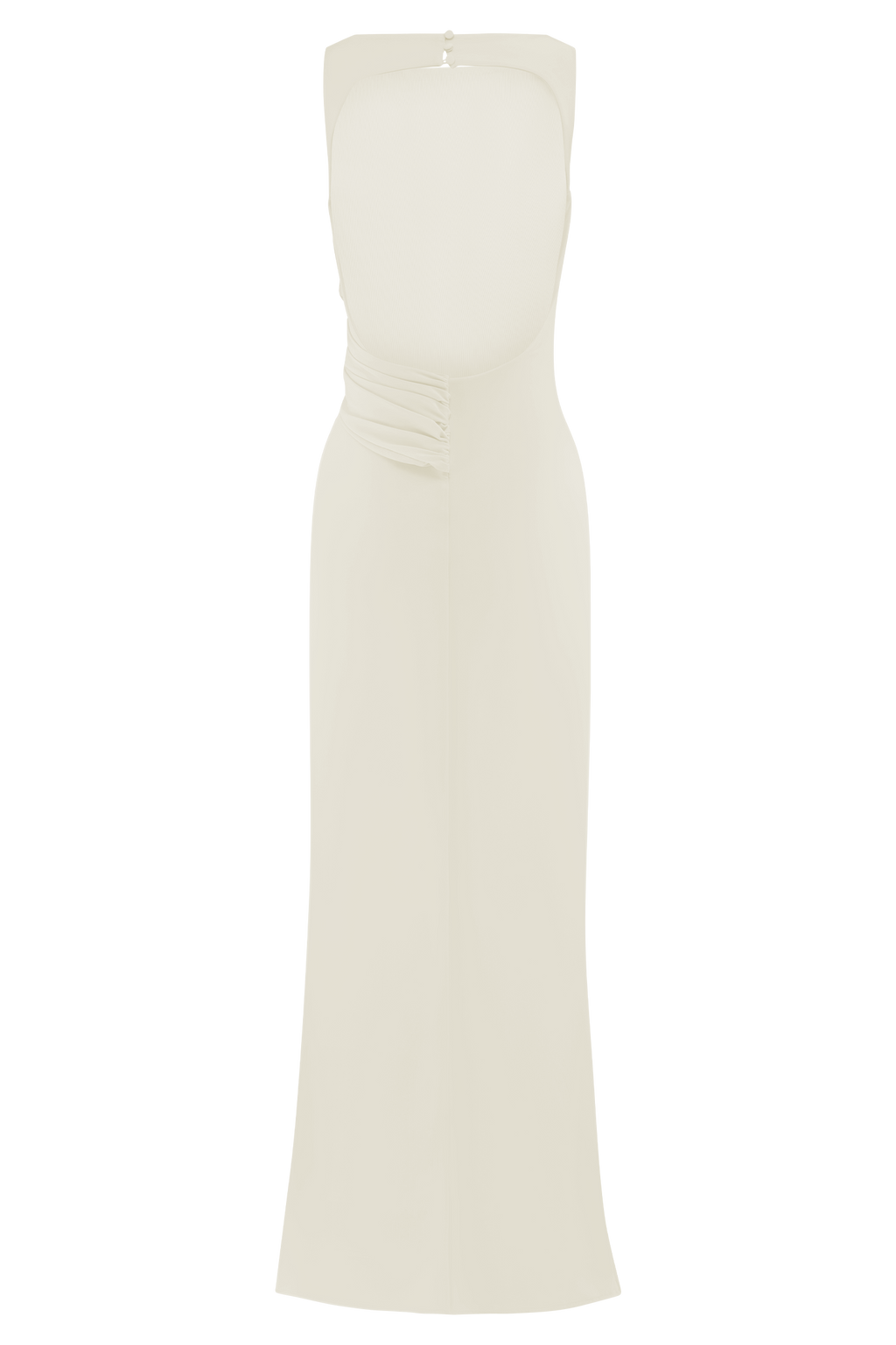 Drapeli Yüksek Yaka Uzun Elbise – Krem