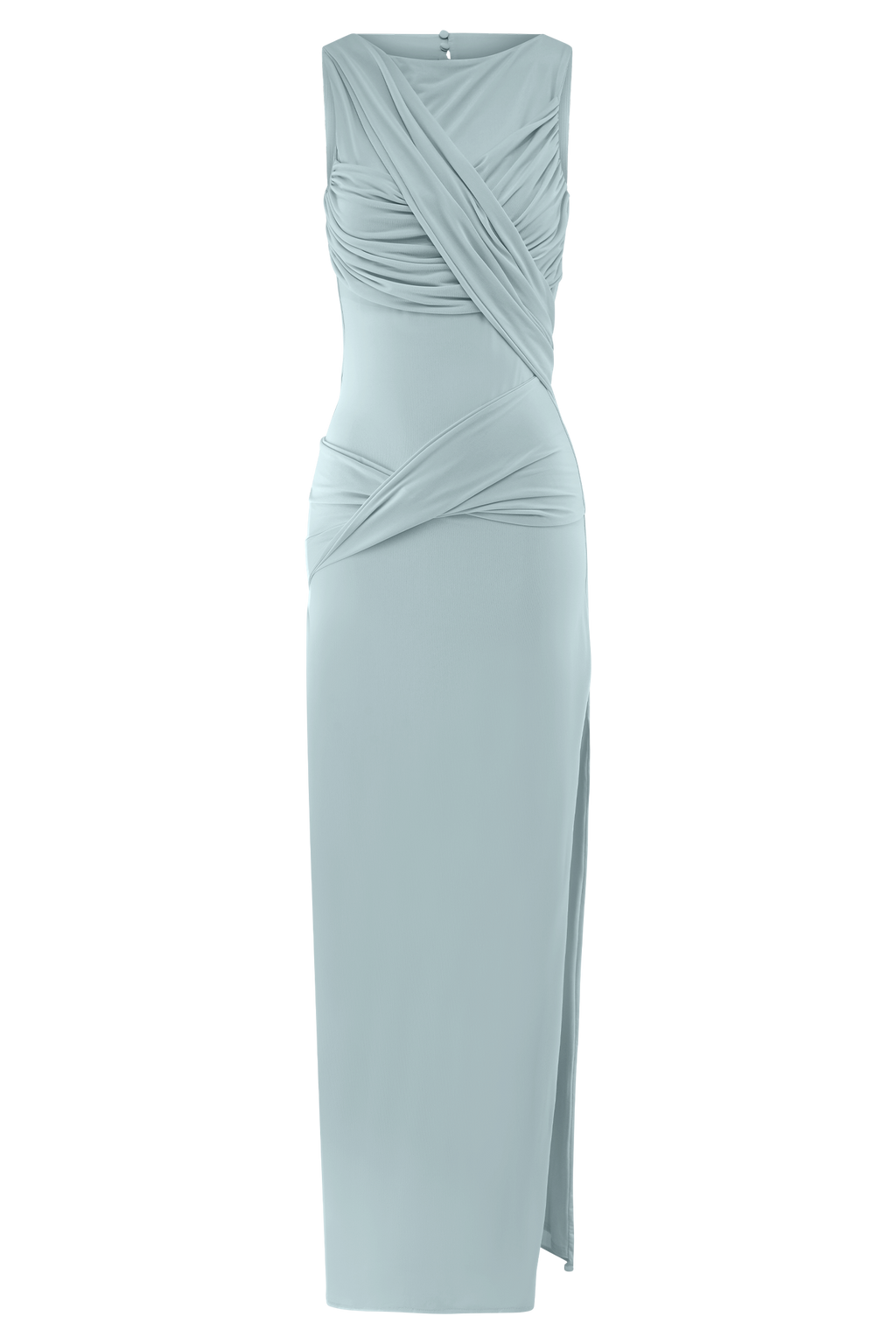 Drapeli Saten Uzun Elbise – Açık Mavi