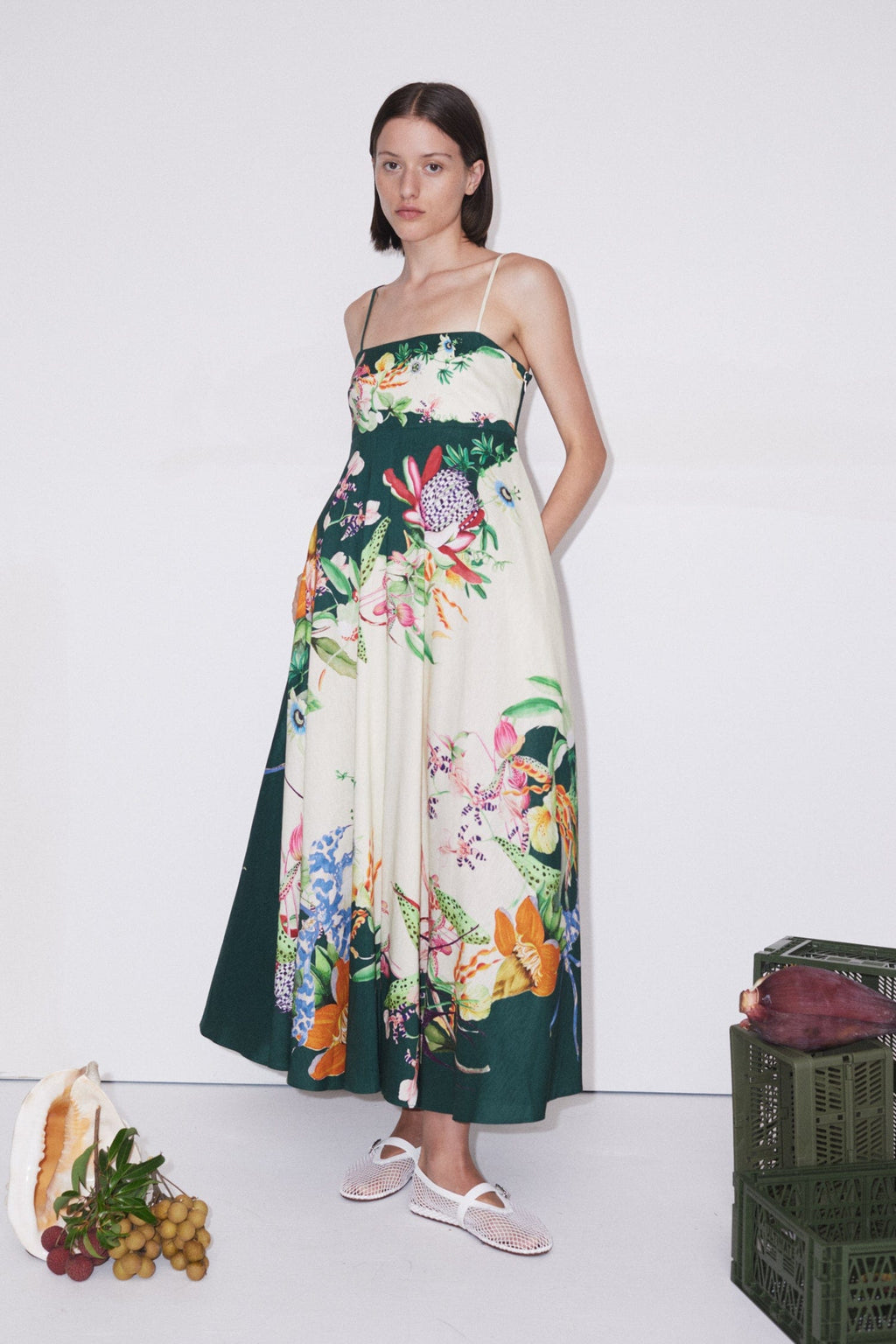 Florama Tropikal Desenli Askılı Elbise