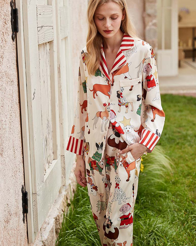 Noel Köpek Desenli Pijama Takımı-Pantolon Takımı