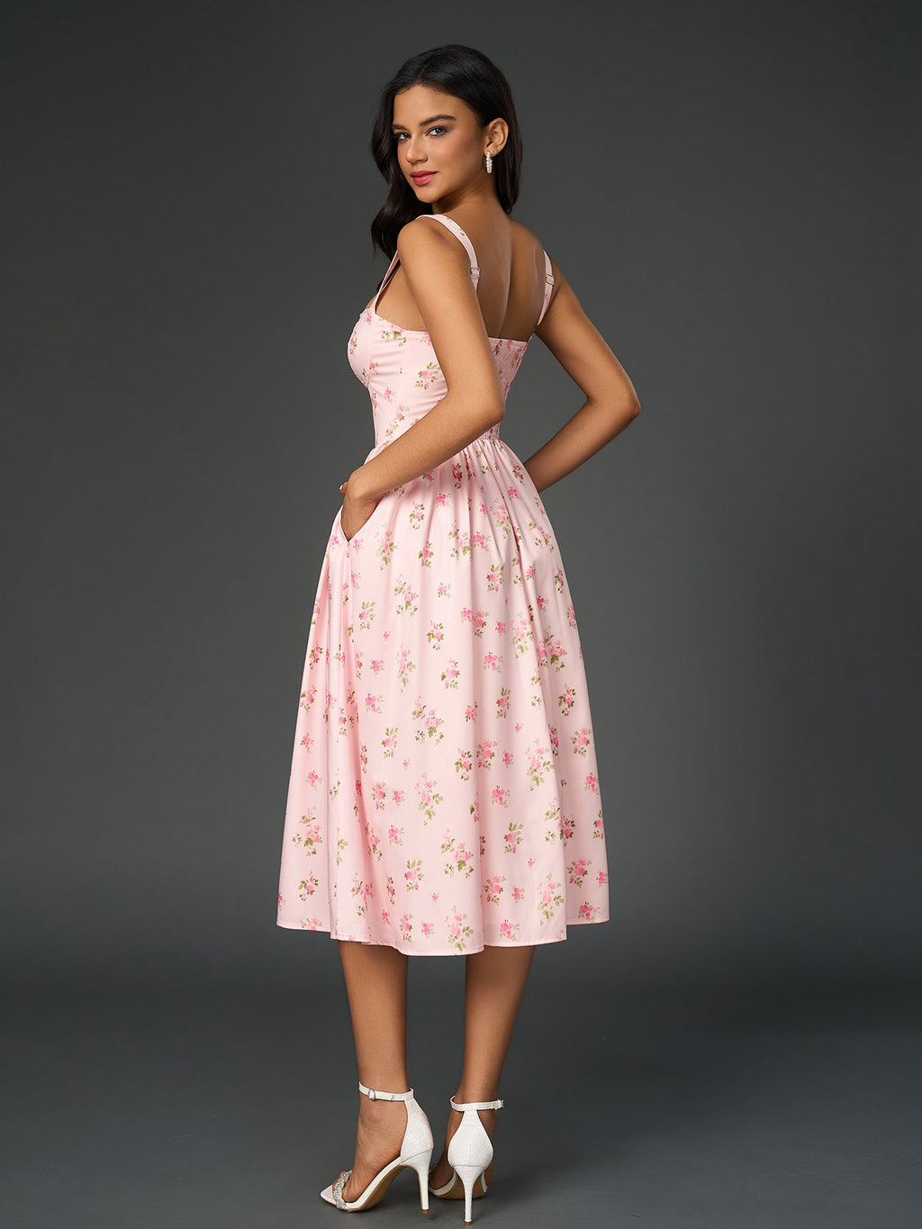 Yırtmaç Detaylı Çiçek Desenli Korse Formlu Elbise