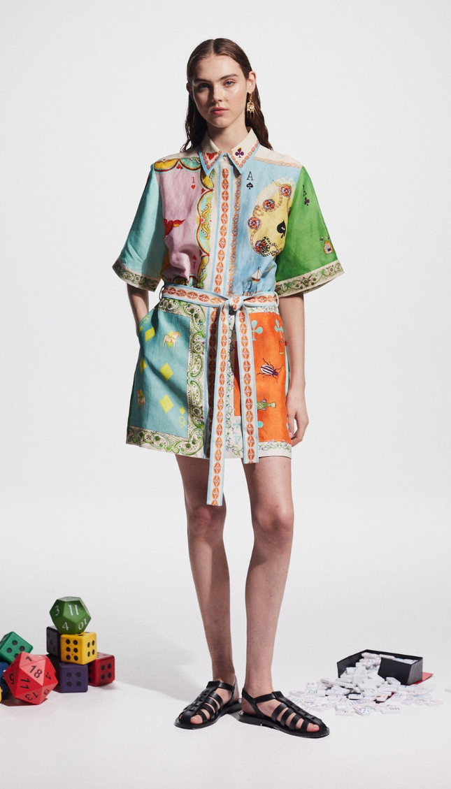 Prunelle Patchwork Poker Baskılı Mini Elbise