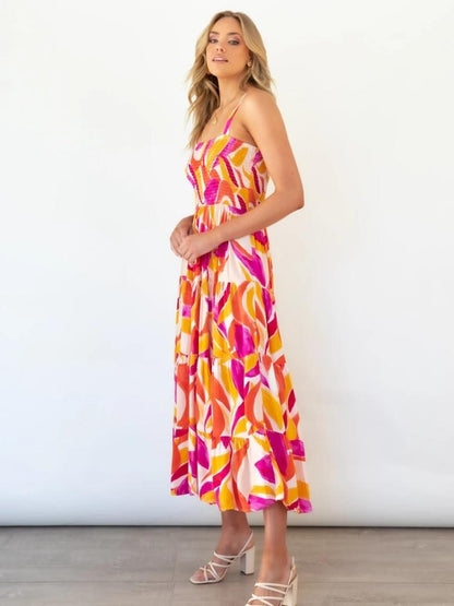 Andrea Baskılı Büzgülü Korse Katlı Maxi Sundress