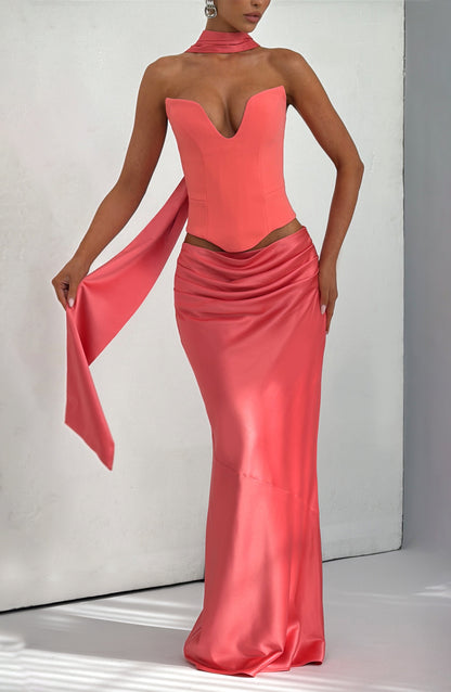 Bernadette Saten Maxi Etek – Mercan Pembe