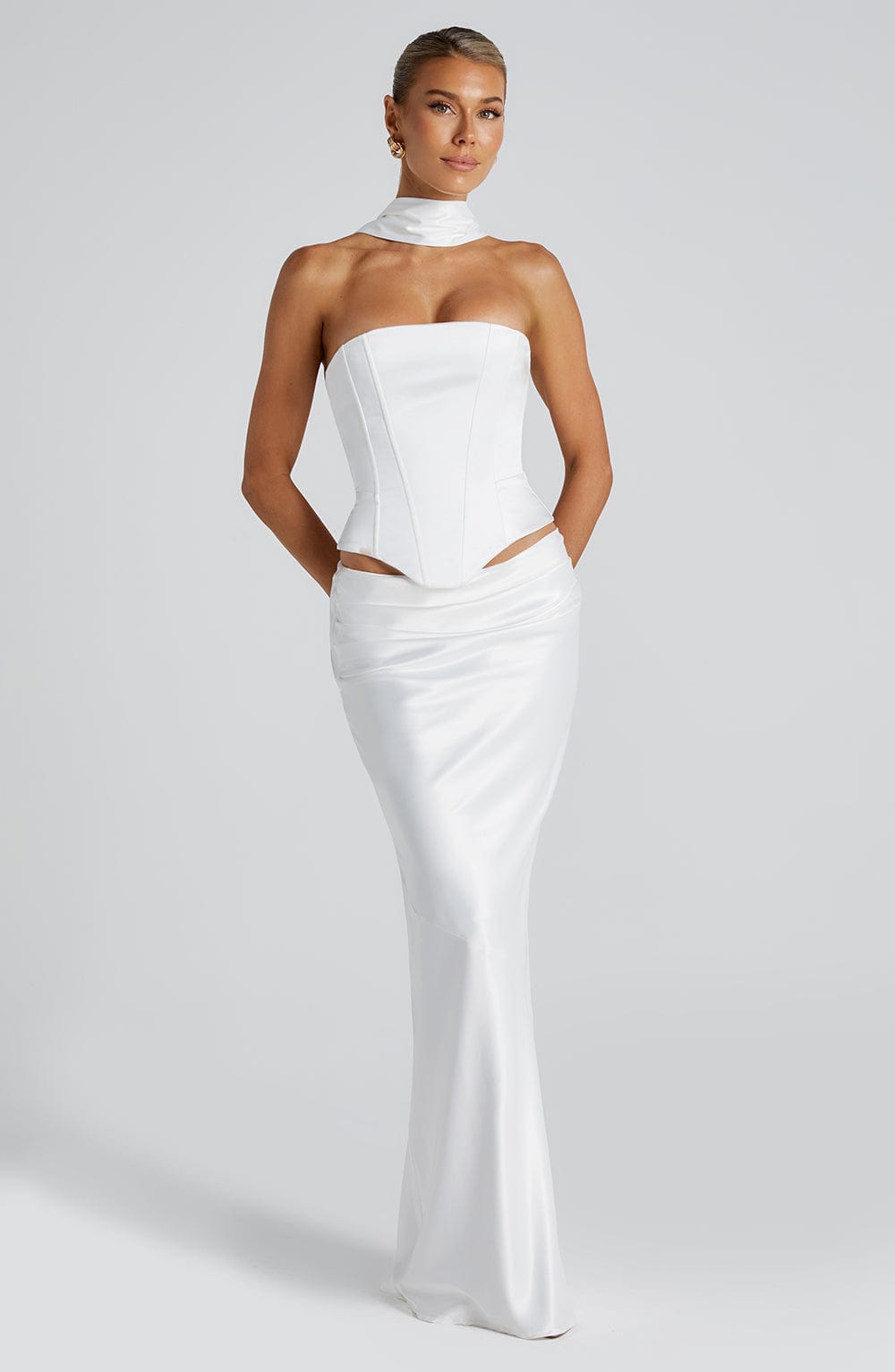 Bernadette Saten Maxi Etek – Ekru