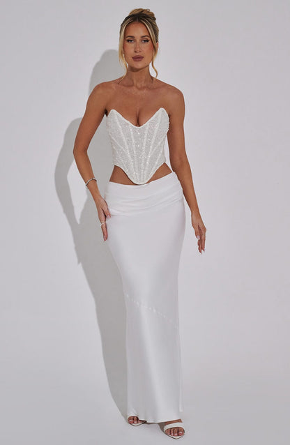 Bernadette Saten Maxi Etek – Ekru