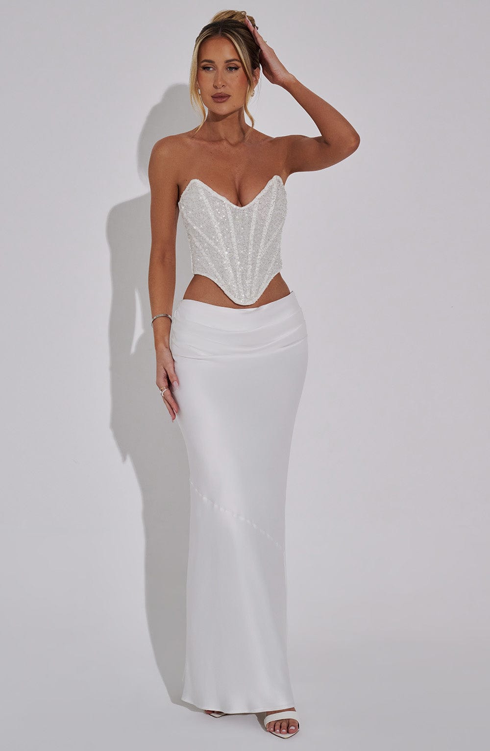 Bernadette Saten Maxi Etek – Ekru