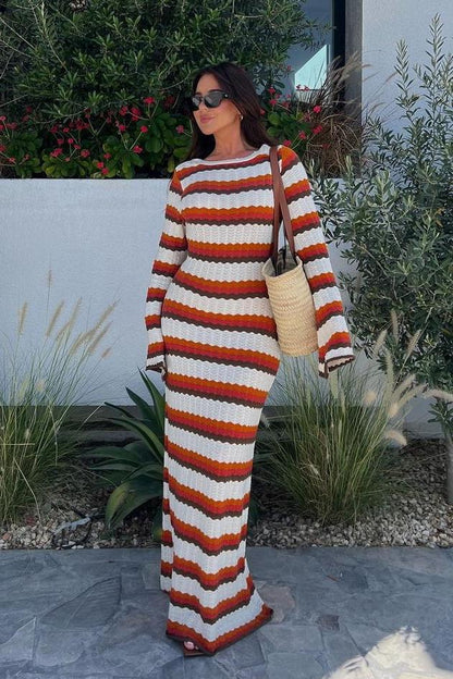 Calista Weaved Zigzag Sırtı Açık Uzun Örgü Elbise