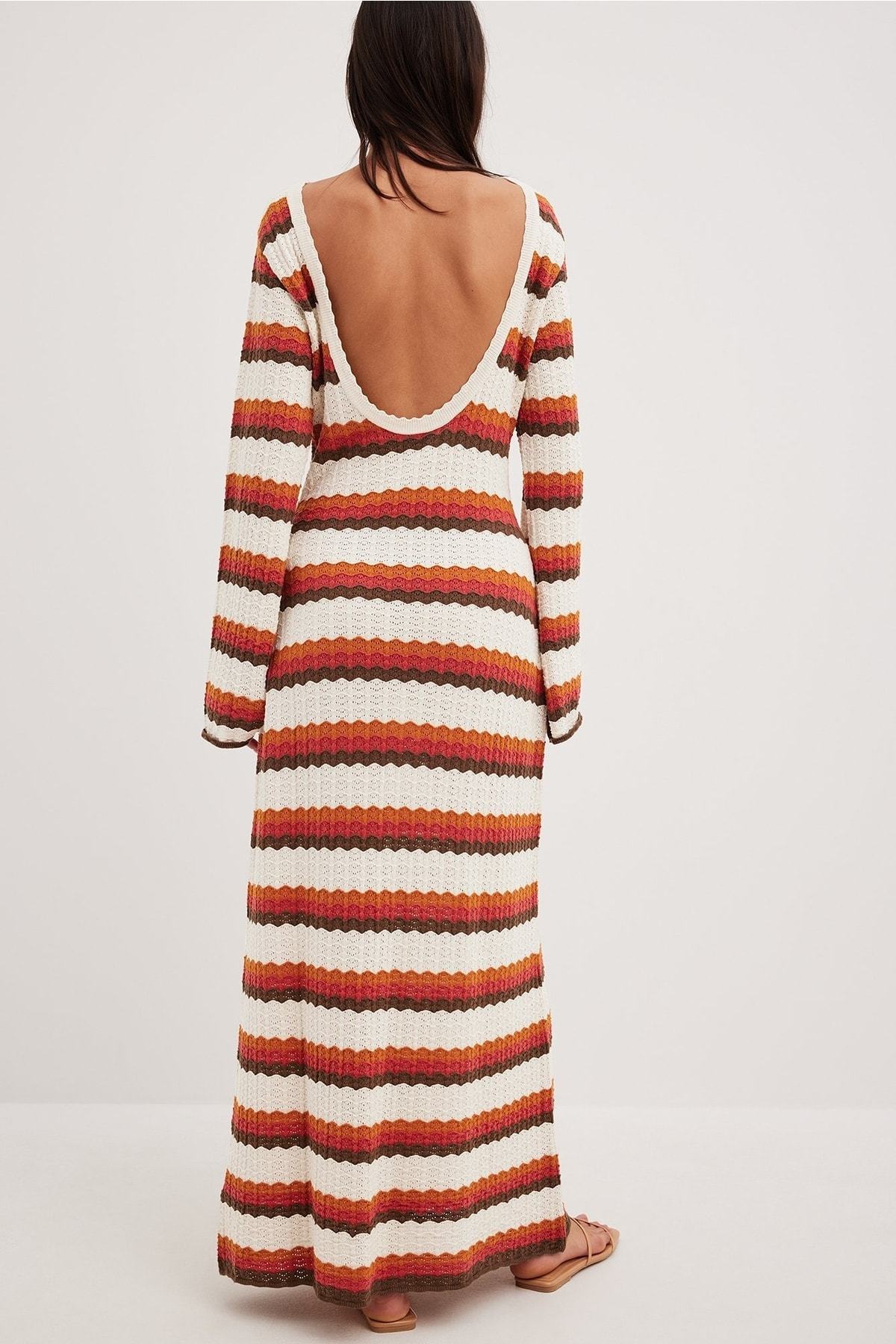 Calista Weaved Zigzag Sırtı Açık Uzun Örgü Elbise
