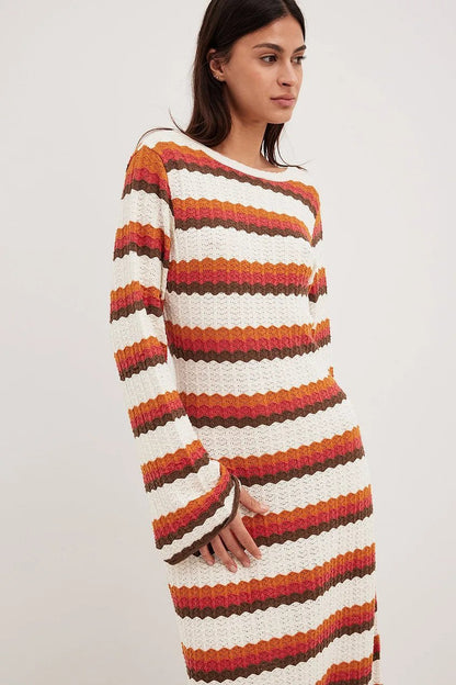 Calista Weaved Zigzag Sırtı Açık Uzun Örgü Elbise