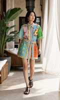 Casino Patchwork Kemerli Mini Elbise