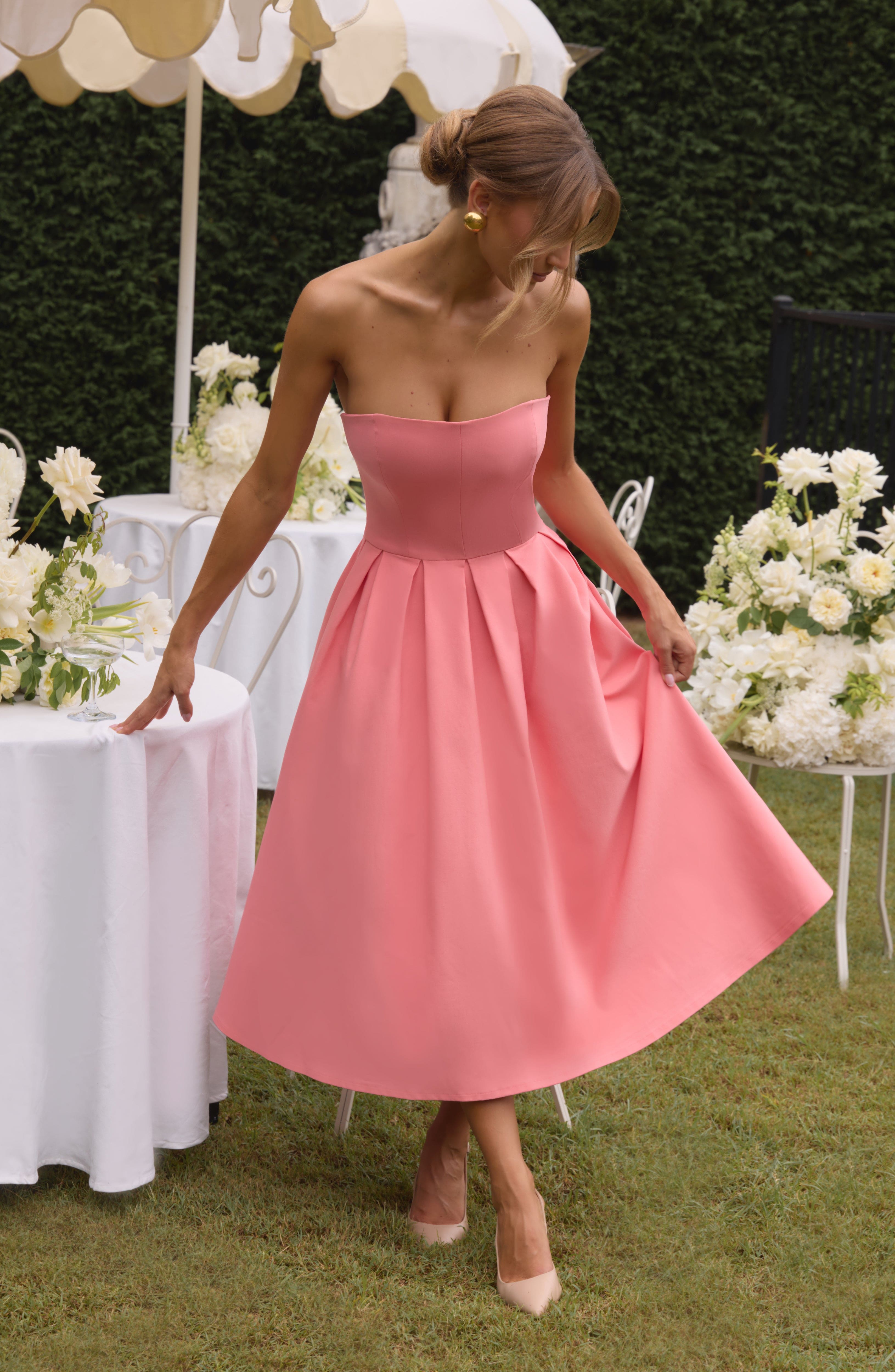 Edith Midi Elbise – Coral Pembe