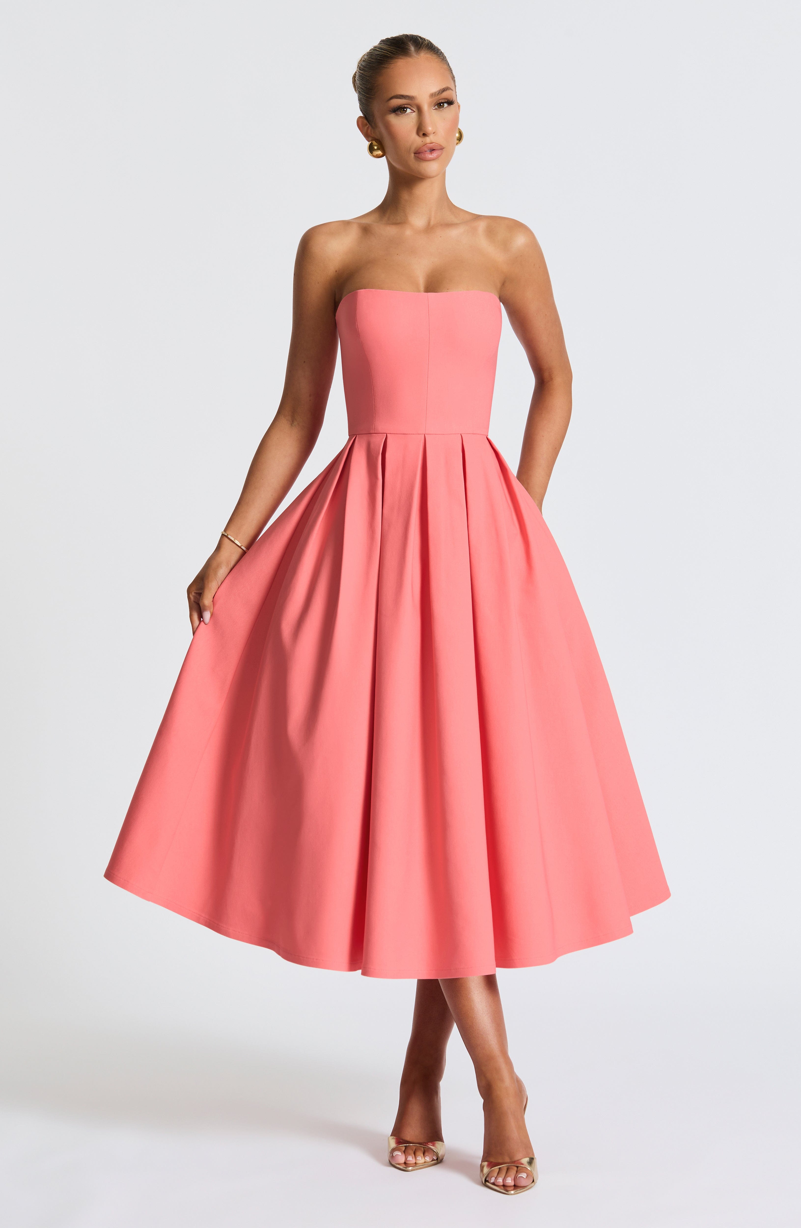Edith Midi Elbise – Coral Pembe