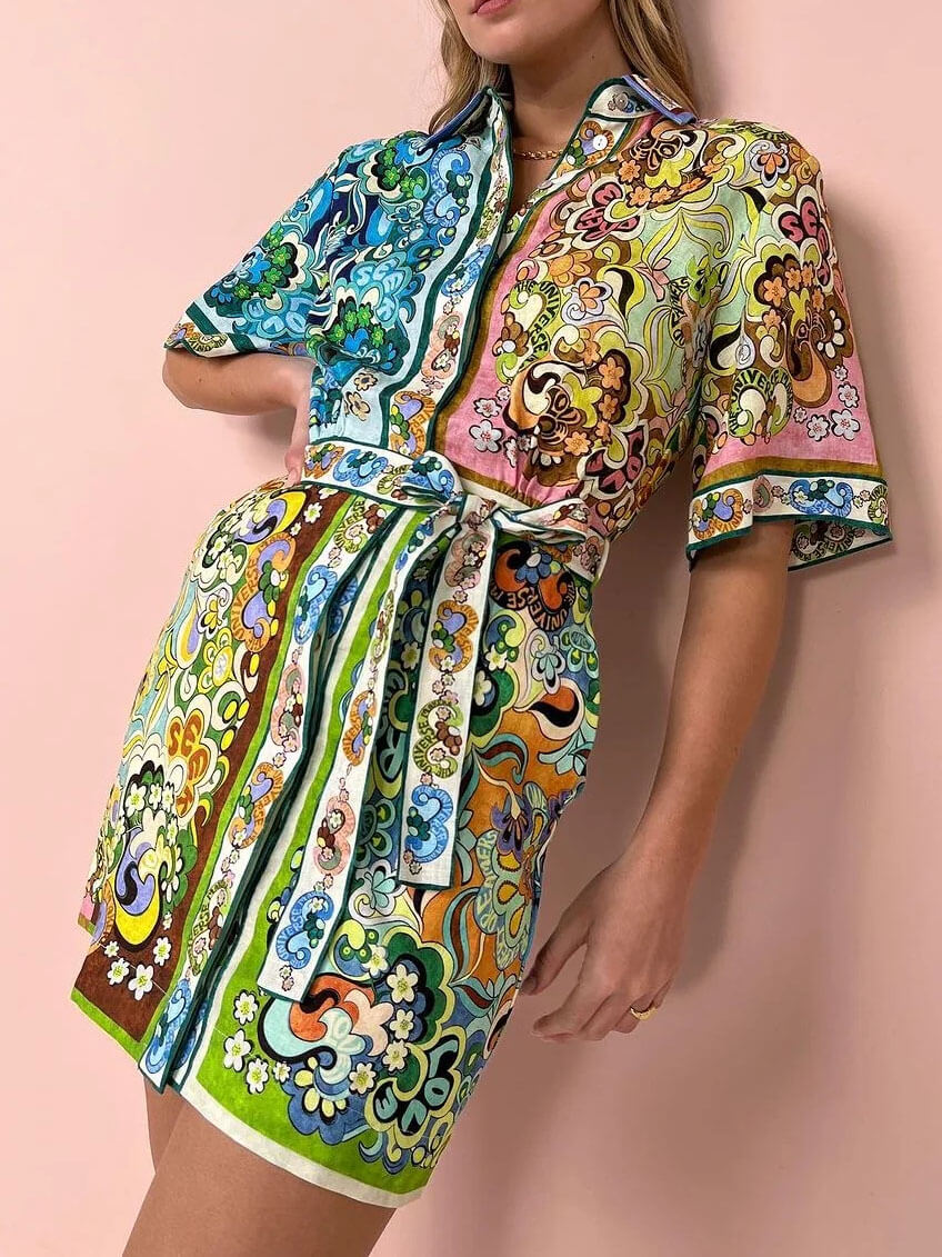 Retro Bloom Mini Elbise