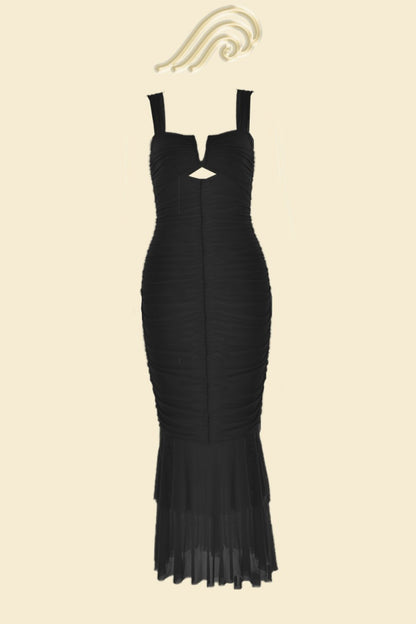 Ethel Gathered Flare Mesh Midi Elbise