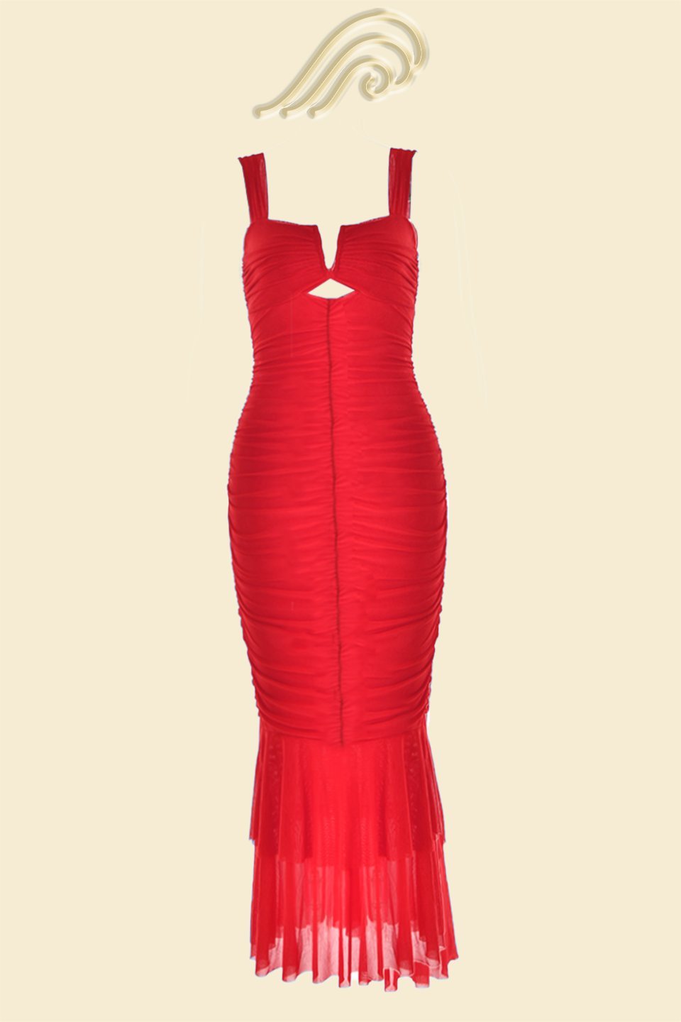 Ethel Gathered Flare Mesh Midi Elbise